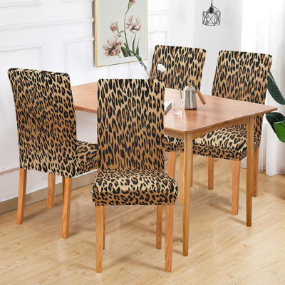 Dining Chair Covers - Leopard Print - Stretch, Washable, Removable, Set Of 4, Seat Protectors
