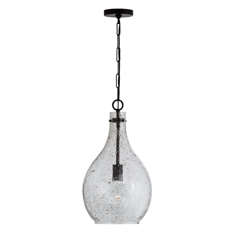 1 - Light Single Pendant, Seeded Stone, Matte Black