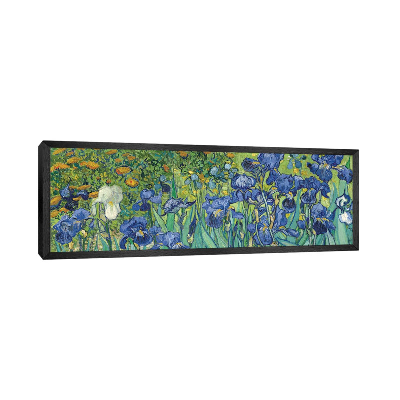 Irises, 1889 by Vincent Van Gogh - Floater Frame Panoramic Painting on Canvas, 152.4 cm H x 50.8 cm W, Black Framed