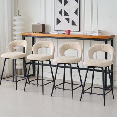 Swivel Upholstered Bar Stool with Iron Frame