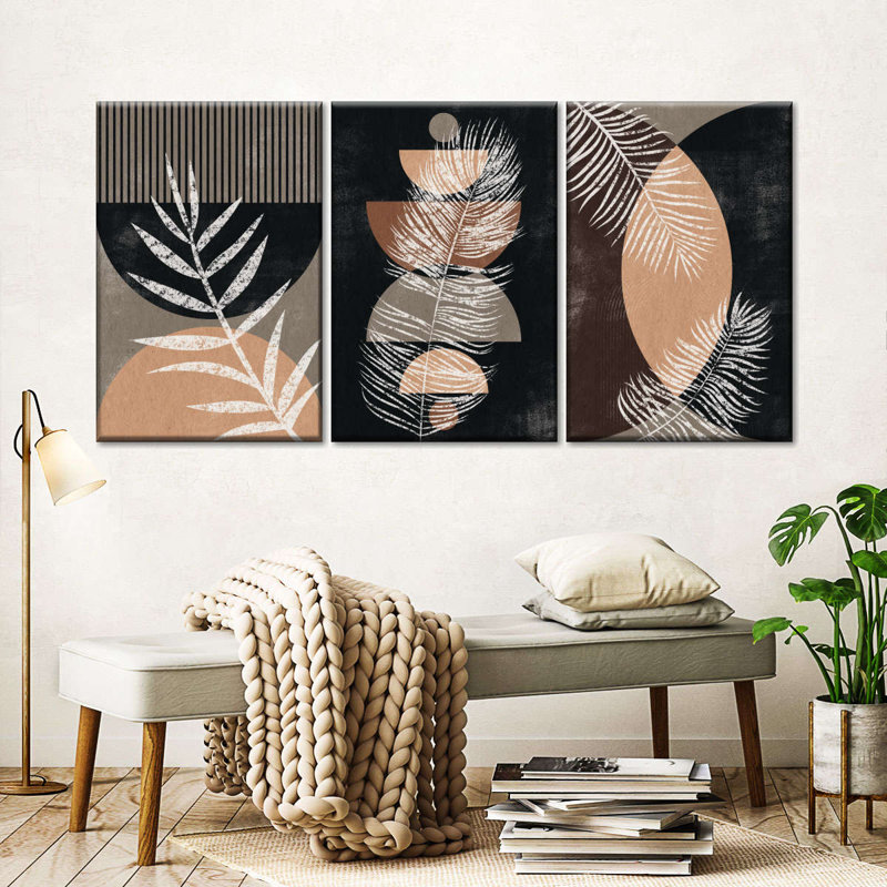 Nature, ensemble géométrique abstrait sur toile 3 pièces II, H 45 po x l 92 po x P 1,25 po