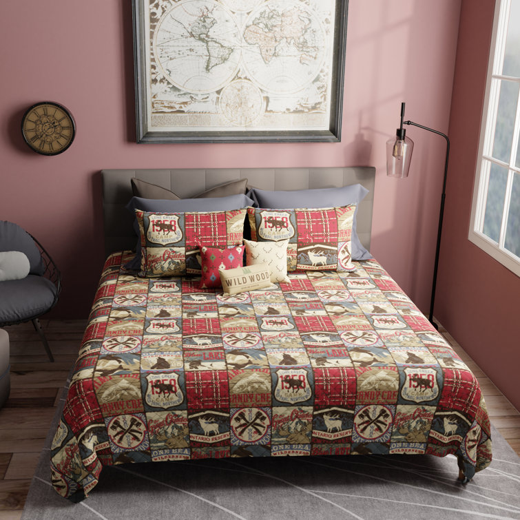 Ravalli Red/Brown/Green Microfiber Reversible 3 Piece Quilt Set Loon Peak Size: Queen Quilt + 2 Standard Shams