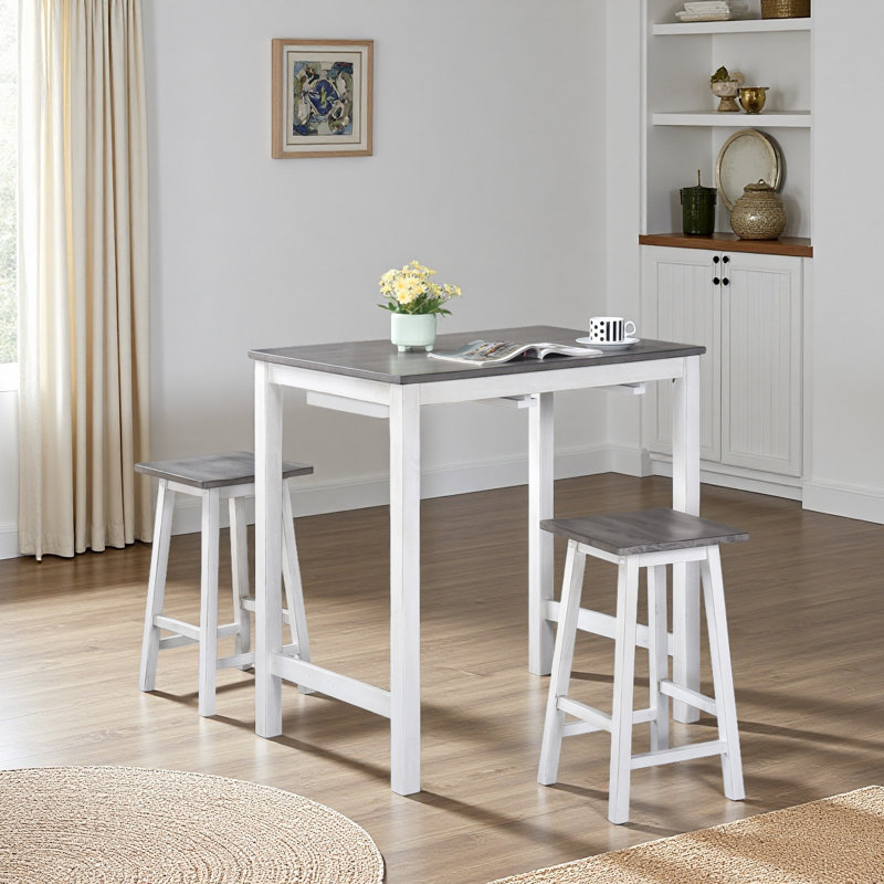 [Ensemble de salle à manger 3 pièces à hauteur de comptoir] Table basse avec 2 tabourets, Gris / Blanc
