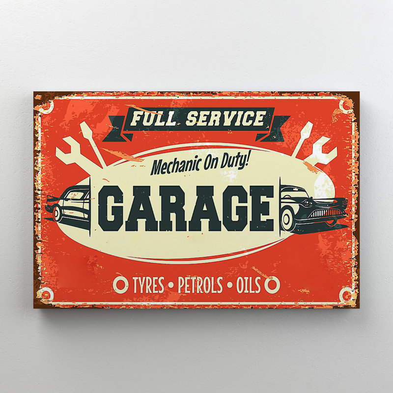 «Car And Tools» - Service complet de mécanicien en service - Reproduction d'art graphique rectangulaire sur toile tendue 1 pièce