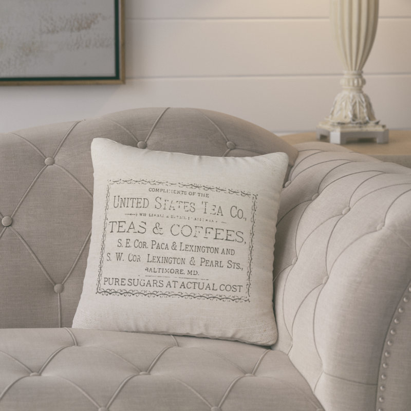  Vintage Tea And Coffee Linen Throw Pillow, 16" H x 16" W x 6" D