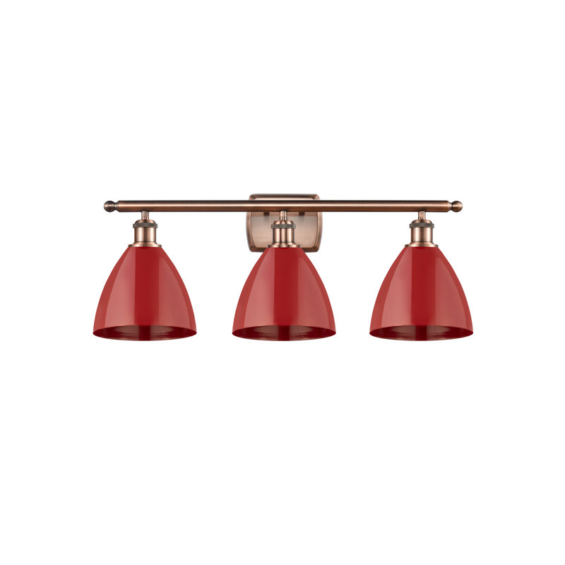 Plymouth Dome 3 - Light Dimmable Vanity Light, Red, Antique Copper