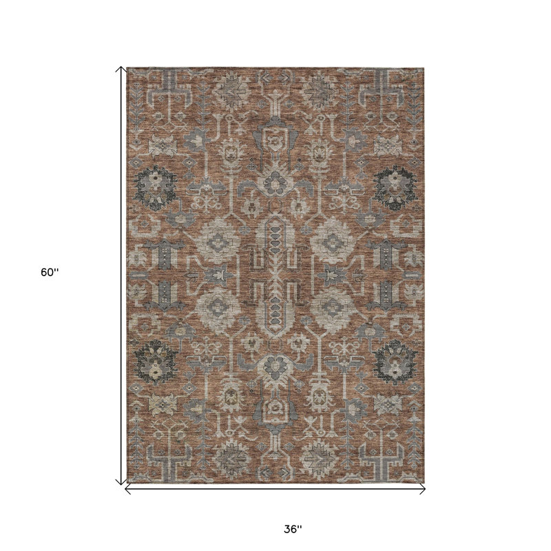 Tapis d'intérieur lavable 3 pi x 5 pi brun et gris anthracite