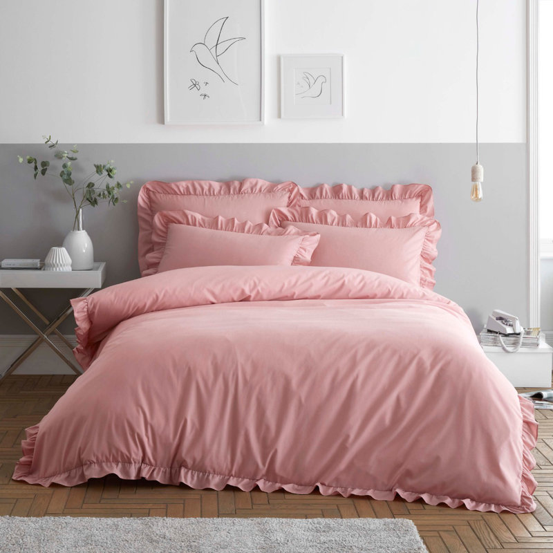 Satin Solid Colour Duvet Cover Set with Pillowcases, Blush Pink, Kingsize Duvet Cover + 2 Standard Pillowcase
