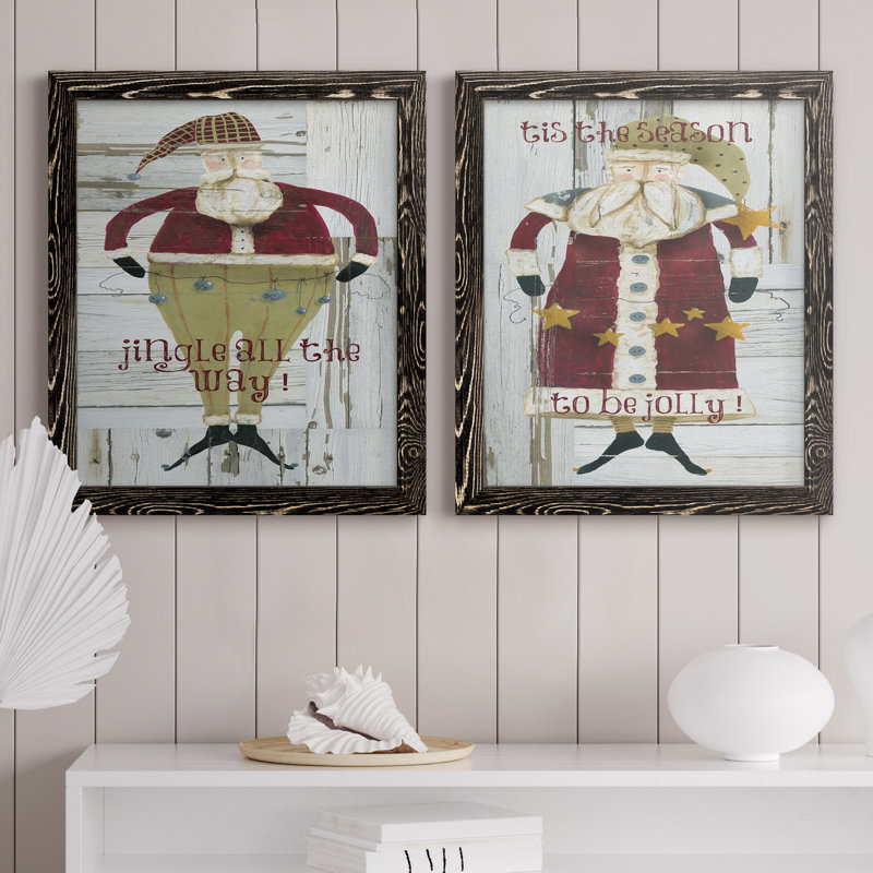 Jingle Santa - ensemble de 2 reproductions, H 20 po x l 17 po x P 1 po, H 31,5 po x l 47 po x P 1,5 po, Pas de tapis