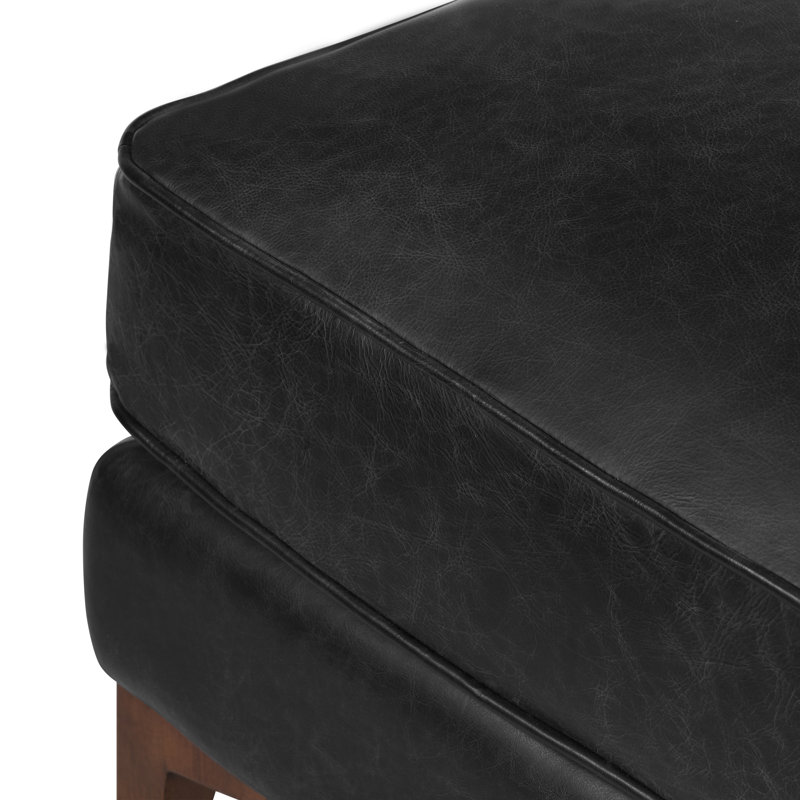 Essex Full-Grain Genuine Leather Ottoman, Onyx Black Genuine Leather