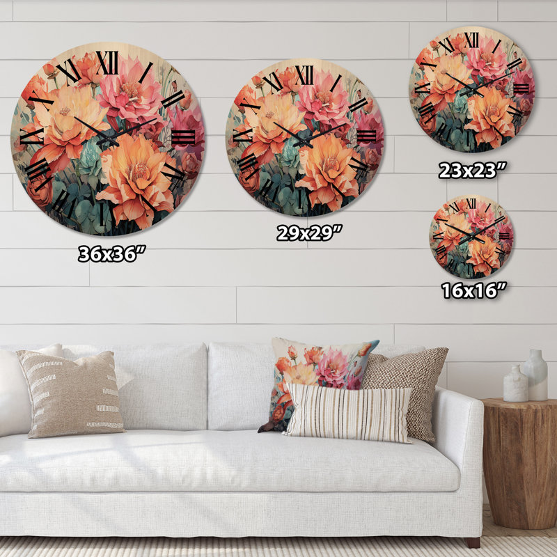 Très grande horloge murale Peach Green Cactus, Très grand