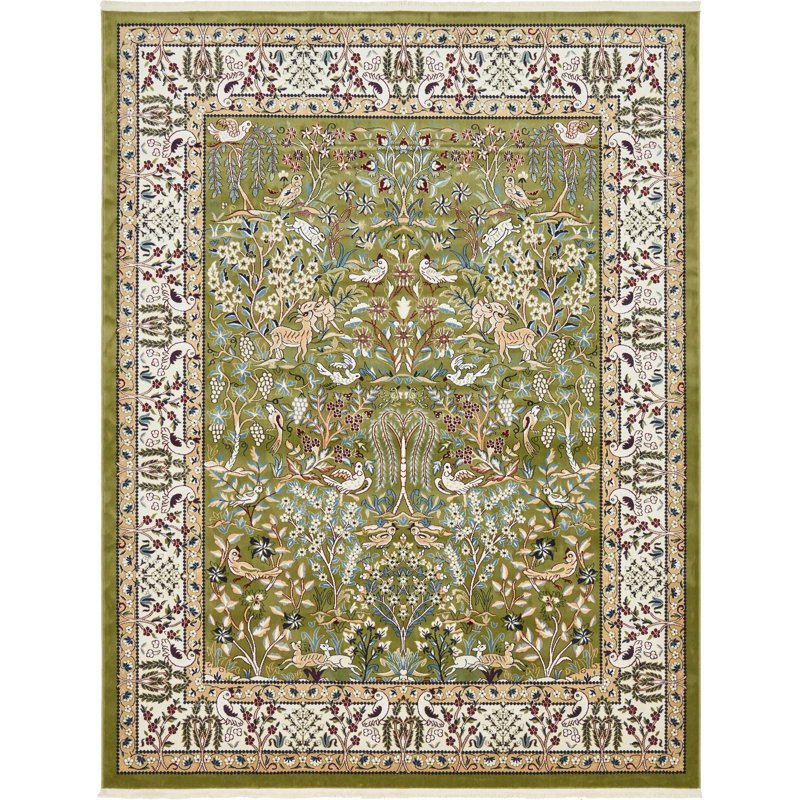 Tapis vert / ivoire Jackson, Rectangle 10 pi x 14 pi 1 po, Green