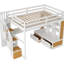 Lit mezzanine double avec bureau, tablettes, tiroirs - rangement extra blanc Grace