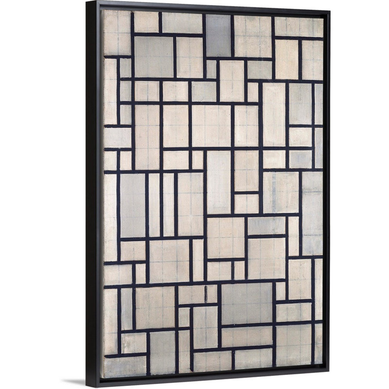 "Composition with Grid 2" par Piet Mondrian - reproduction d'art sur toile, H 20 po x l 14 po x P 1,75 po, Cadre noir