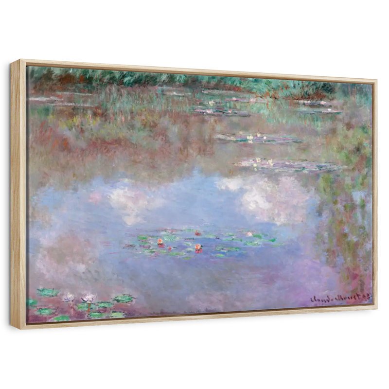 Nymphéas, nuages, 1903, Cadre flottant en bois naturel, 13 po x 9 po