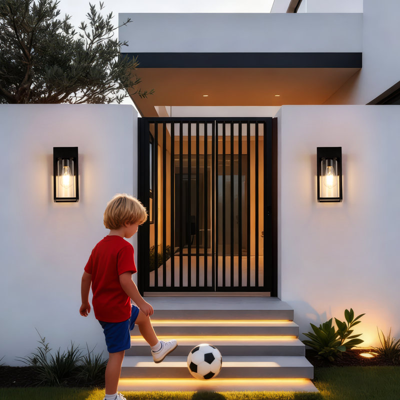 Applique murale d'extérieur imperméable avec verre transparent, paquet de 2 , Noir mat