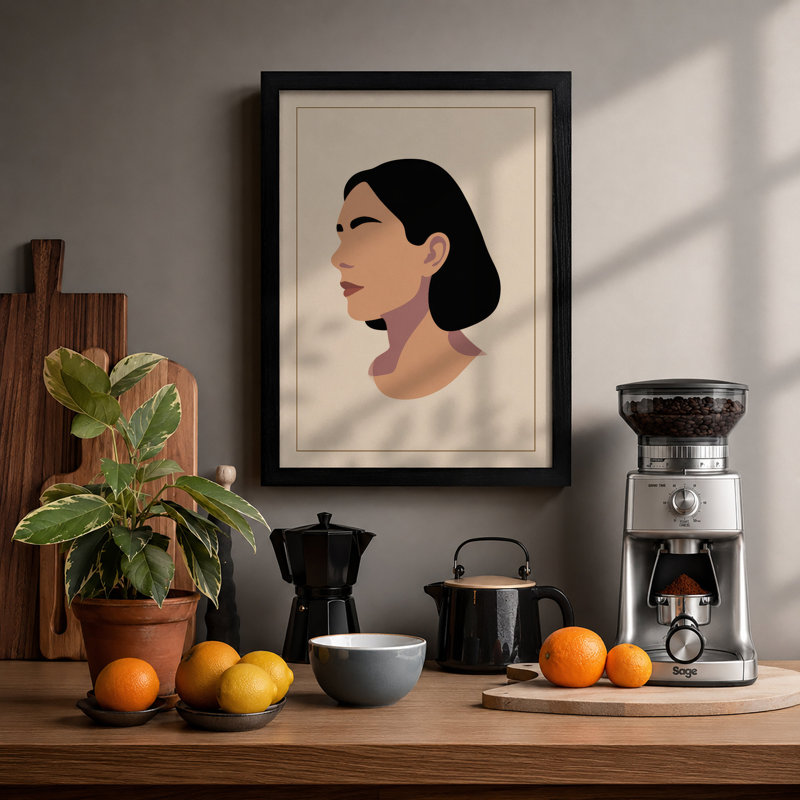 Profile in Stillness Minimalist - Framed Print, A1 - 84.1 x 59.4 cm, Black