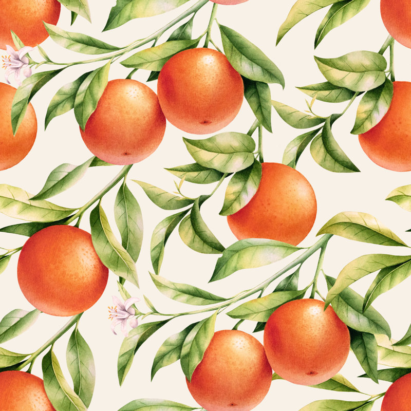 Oranges On A Branch Seamless Background. Vintage Watercolor Pattern Of Citrus Leaves, Fruit And Blossoms. by Ansel Adams - Wrapped Canvas Print