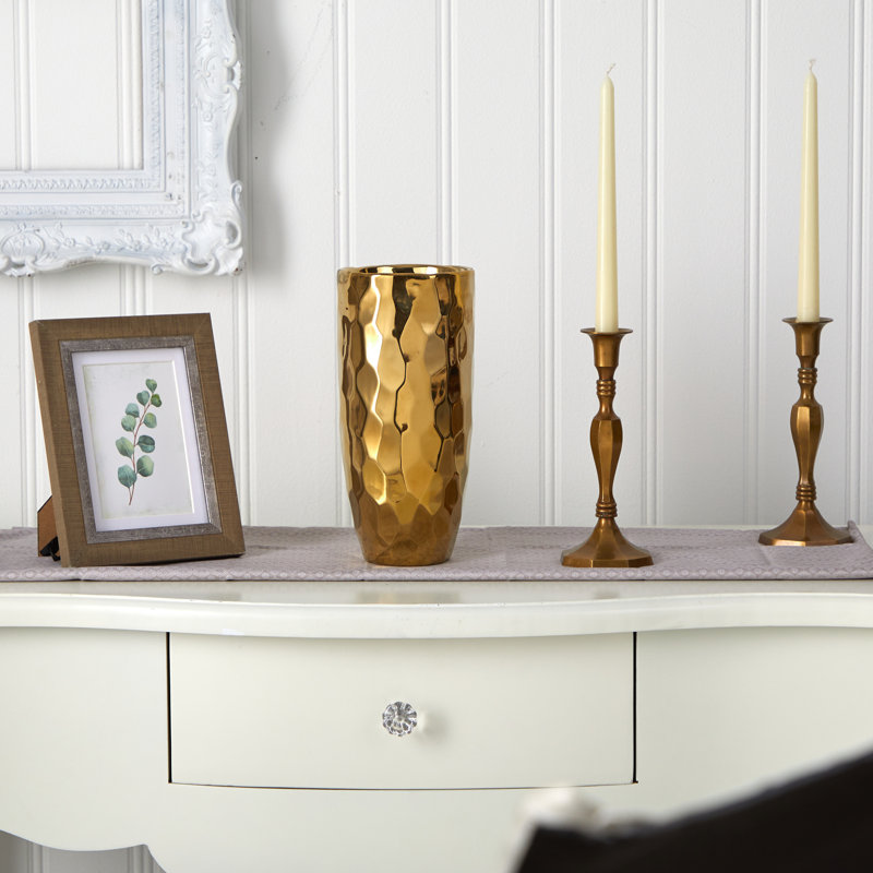 Vase de table en céramique Cevahir, Doré, H 10 po x l 5 po x P 5 po