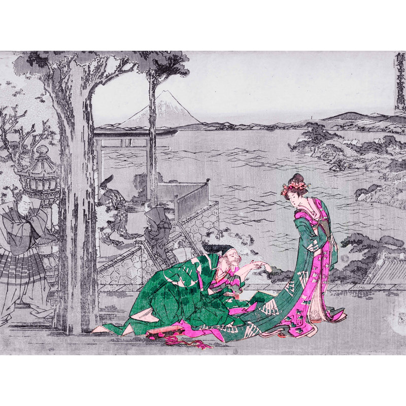Décalcomanie murale amovible en bois courtesan japonais, H 14 po x l 18 po, Gris/Indigo