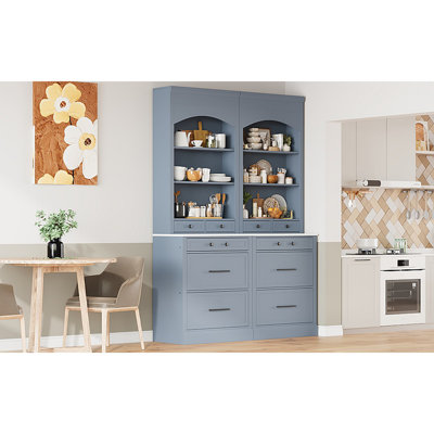 Modern 83.7Inch High Kitchen Pantry, Freestanding Tall Kitchen Hutch With Faux Marble Top,Cupboard Cabinet With 5 Storage Drawers And Adjustable Shelf by Hokku Designs