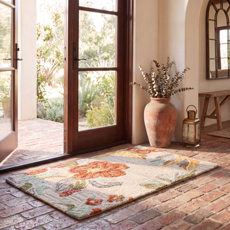 Emrick Hand Tufted Wool Floral Rug, Rectangle 2' x 3'