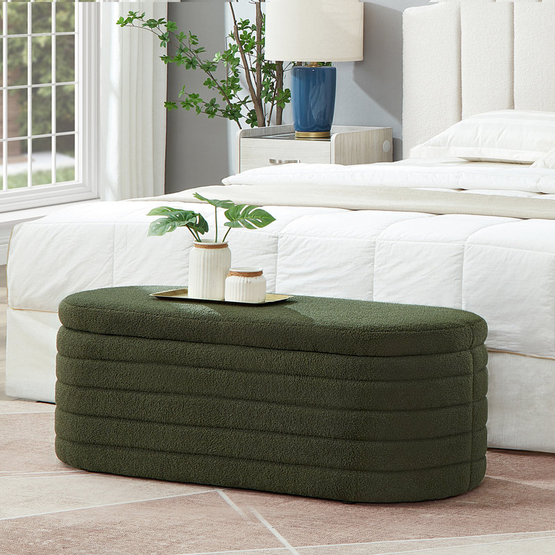 Hazelzet Fabric Upholstered Storage Bench, Green