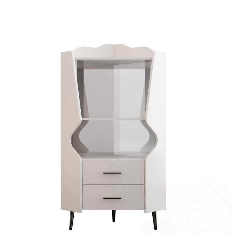 Cabinet with 2 open storage shelves and 2 drawers, White