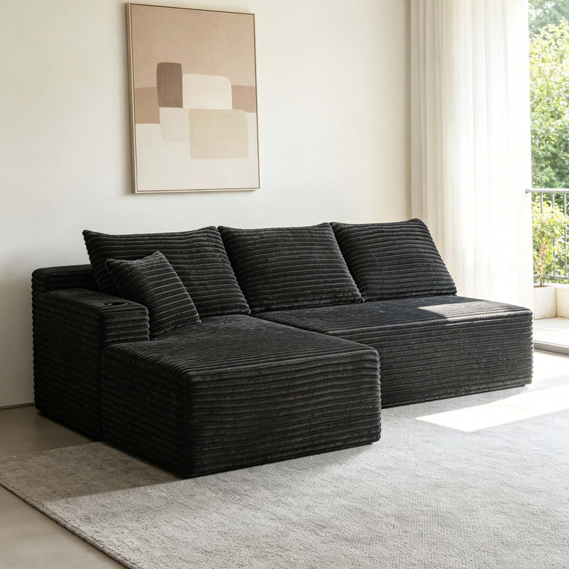 Canapé modulaire Cloud avec méridienne en L et sans assemblage requis, Dark Grey Fabric, Left Hand Facing