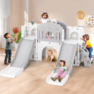 Joyldias 70.9'' W 9 In 1  Plastic Climber Toddler Slide, Toddler Playground With Double Slides, 