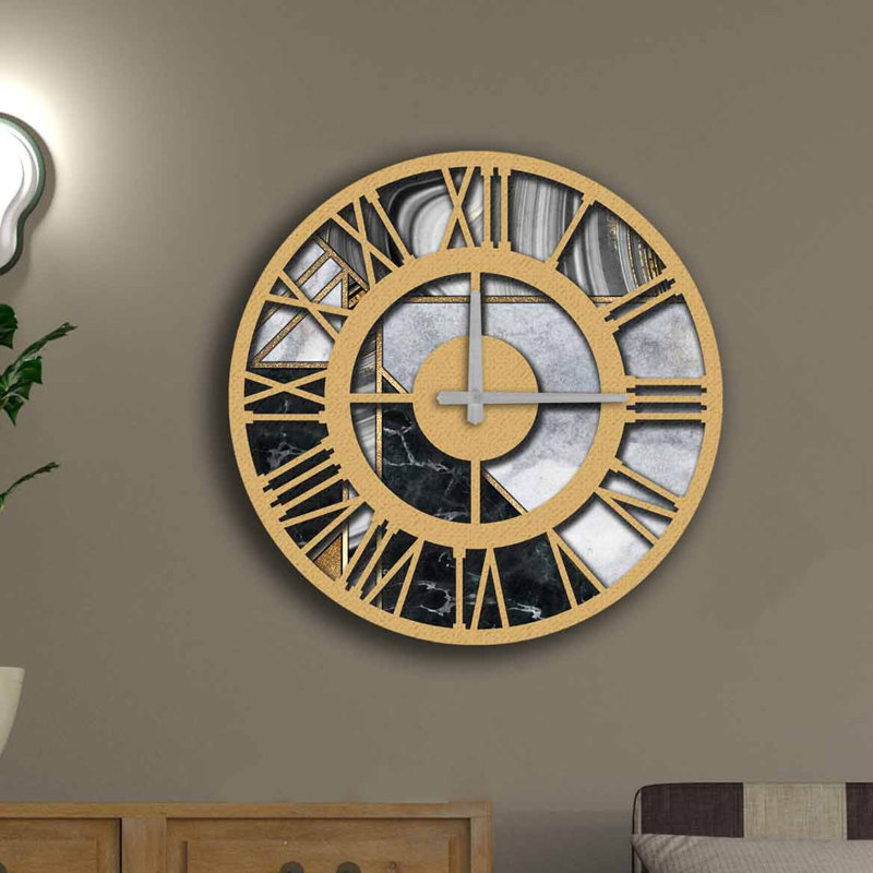 Horloge murale décorative élégante, 19,7 po de diamètre, 100% panneau de fibres à densité moyenne avec une épaisseur de 0,2 po | Nécessite 1 pile AA (non incluse) | Parfait pour la décoration intérieure, l'esthétique moderne et l'élégance intemporelle
