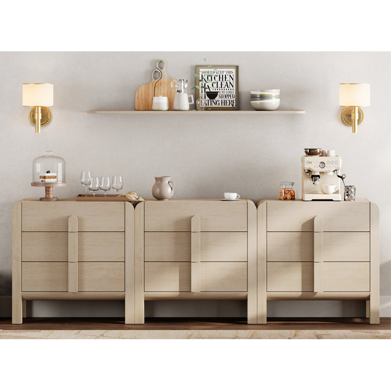 Mid-century 94.5" Wood Sideboard Buffet Cabinet with Storage, Modern 3-In-1 Credenza with Drawers for Kitchen Living Room, Dining Room