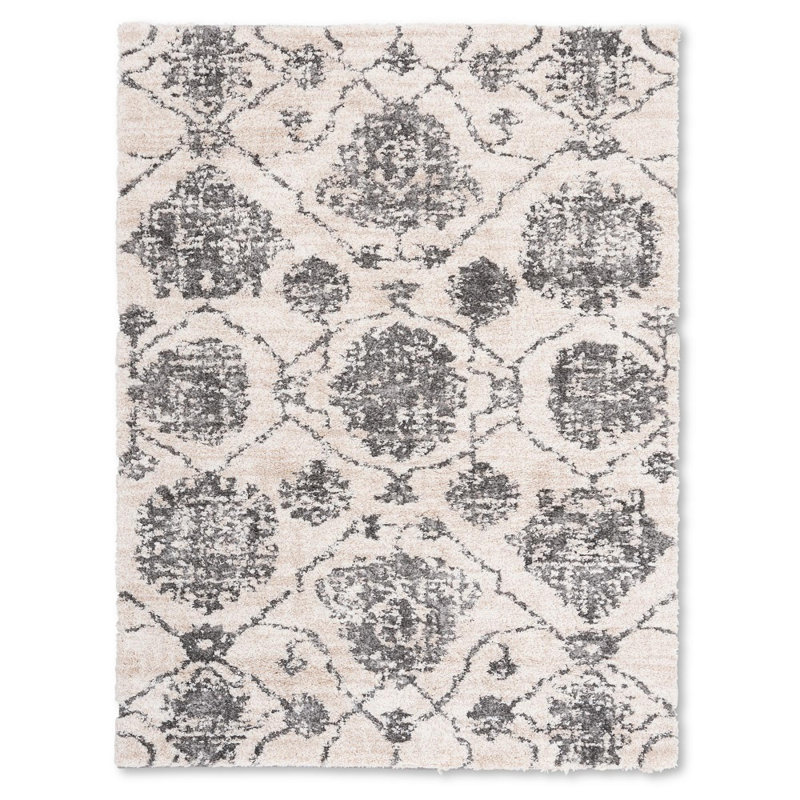 Bisera Black And White Patterned Shag Rug, Rectangle 2' x 3'