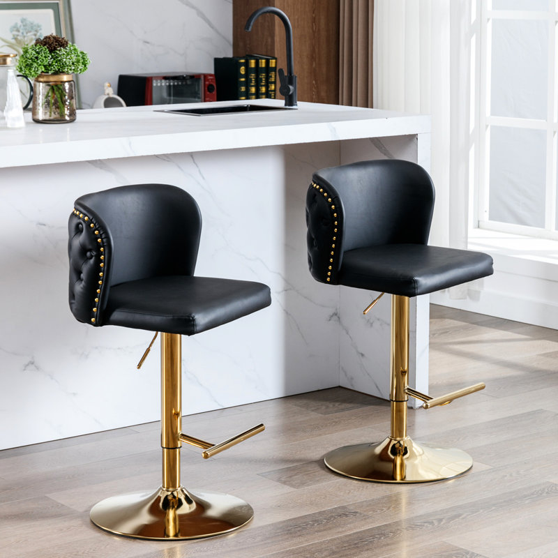 Pivot avec siège réglable en hauteur - rembourré d'unité centrale moderne, dossier pour pub à la maison, îlot de cuisine 2 chaises noires et 2 tabourets