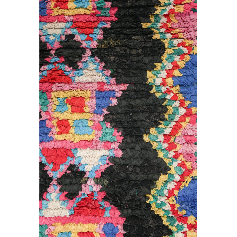 Moroccan Rugs One-of-a-Kind Runner 4'10" x 11'1" Runner Wool Area Rug in Black and Pink