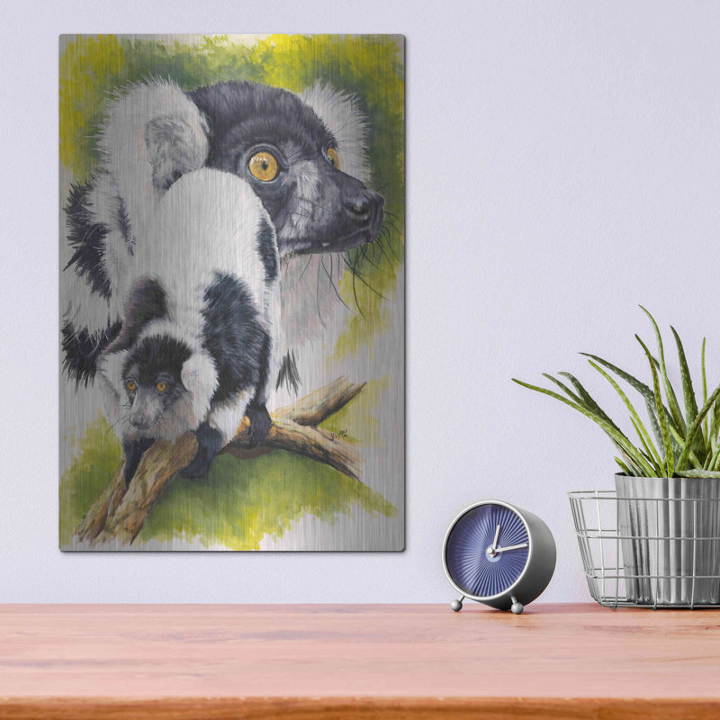 «Black & White Lemur» par Barbara Keith, art mural en métal, H 16 po x l 12 po