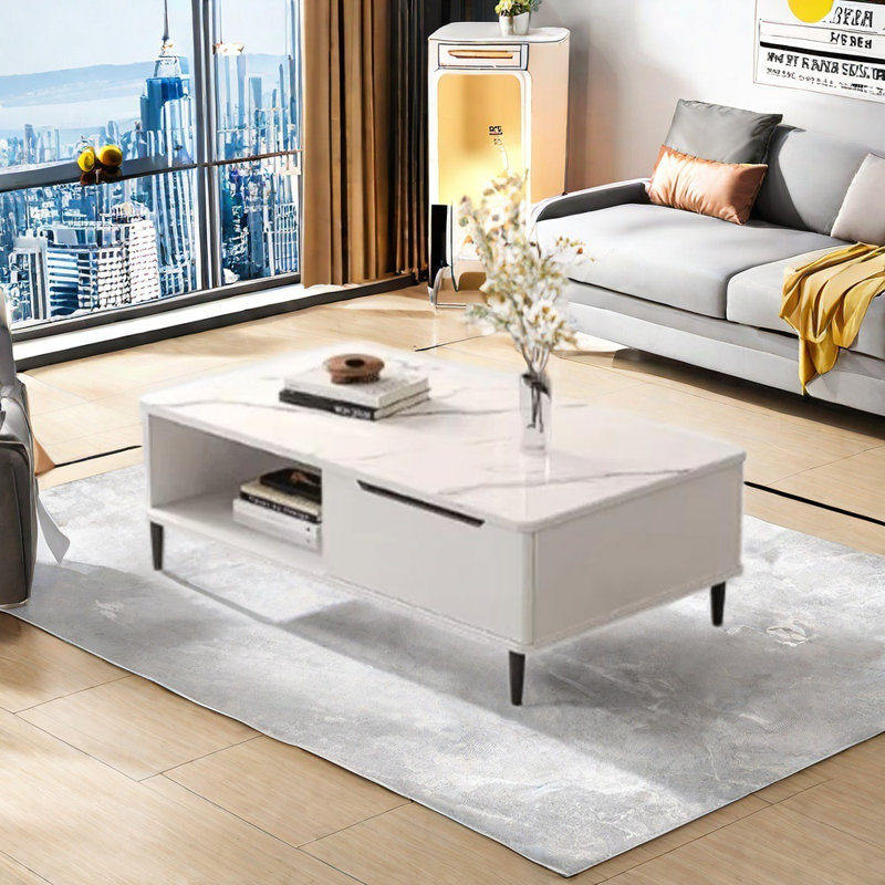 Grande table basse d'angle sécurisée, Blanc, H 17,72 po x L 55,12 po x l 23,62 po