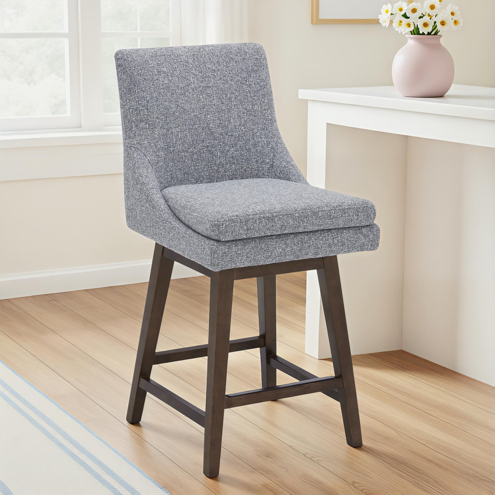 Zahara 26" Swivel Bar Stool, Nathan Gray Tweed/Walnut