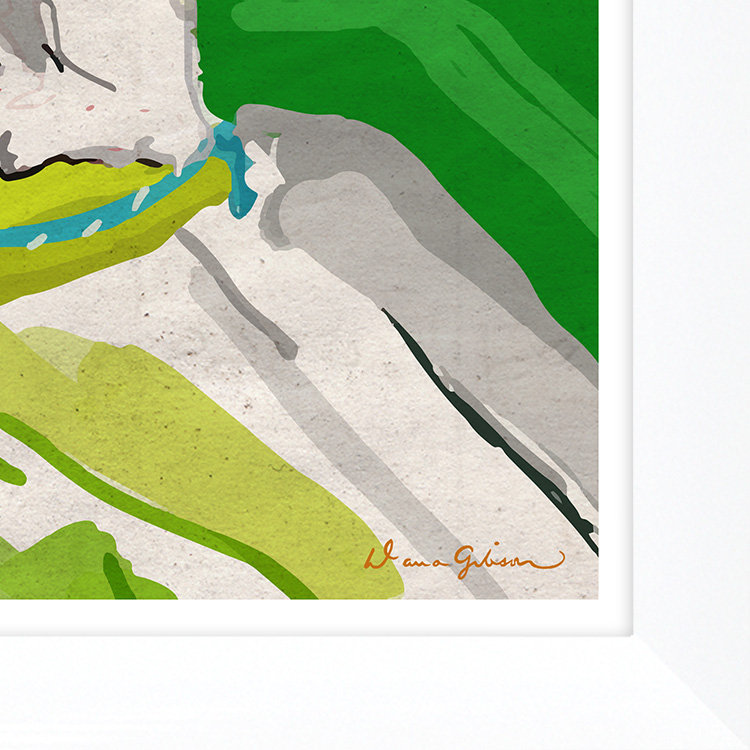 Green Dog Giclee Print by Dana Gibson, White Frame