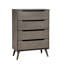 Commode ronde moderne de style Mid-Century avec pieds fuselés et quatre tiroirs encastrés, finition grise-347930814