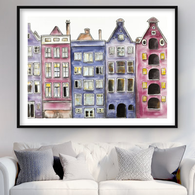 Old Historic Houses Amsterdam - Framed Matted Print Decor