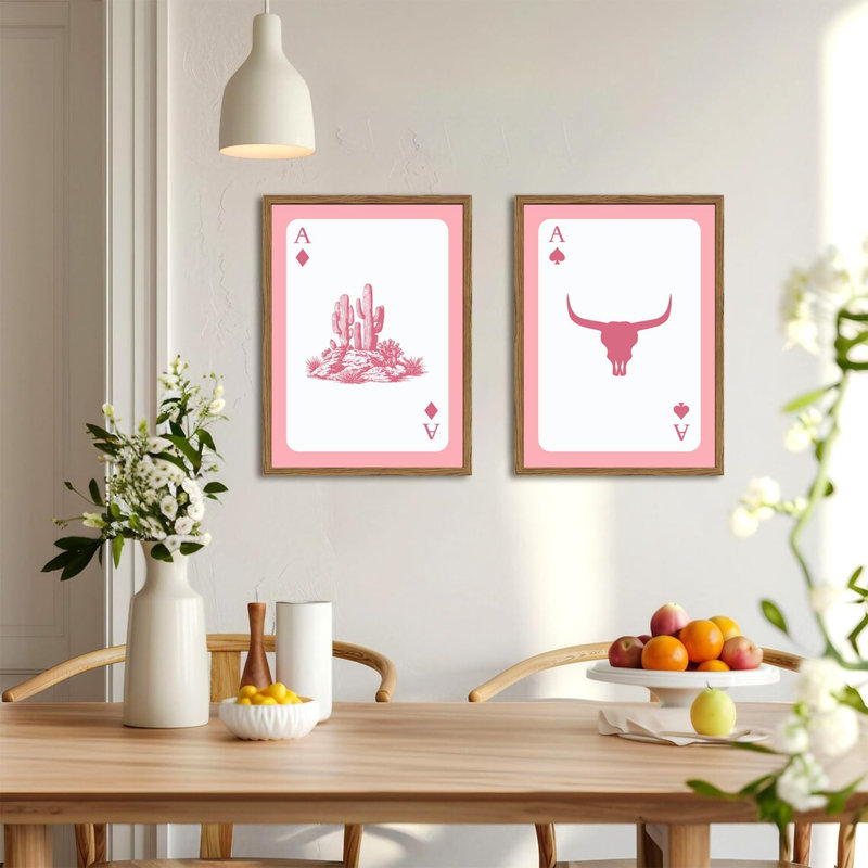 Ensemble de 3 art mural mural, carte de jeu Southwestern Cowboy, taureau longhorn rose