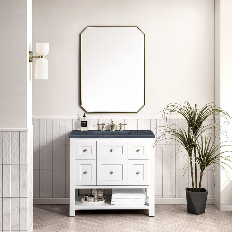 Breckenridge 36'' W Single Vanity, Bright White, Charcoal Soapstone, 8" Widespread