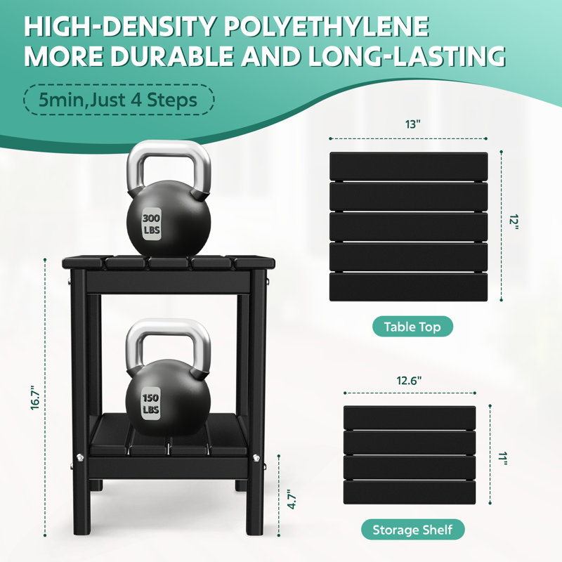 2-tier 14x13in HDPE Outdoor Adirondack Table, Black