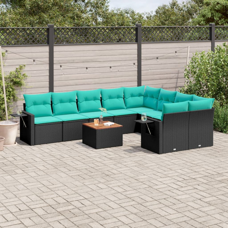  Ensemble de canapé de patio 10 pièces avec coussins en rotin de polyester noir