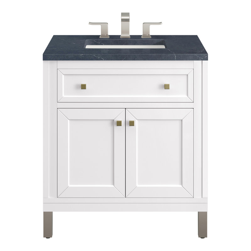 Meuble-lavabo simple l 30 po Chicago, Pierre de savon anthracite, Blanc lustré, 8 po