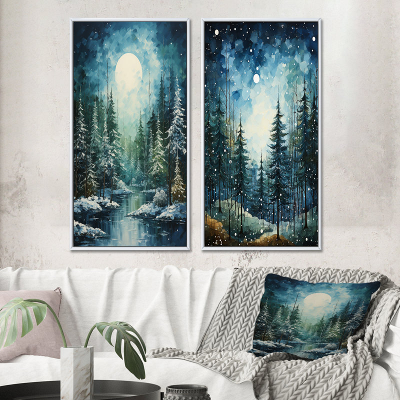«Winter Snowy Evergreen», 2 pièces, Cadre blanc, H 40 po x l 40 po