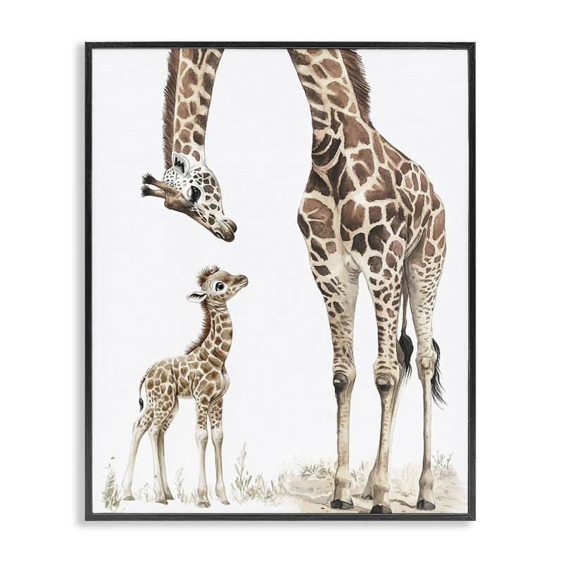 «Baby Giraffe Calf», estampe numérique, design par Ramona Murdock, H 14 po x l 11 po, Giclée encadrée noir minuit