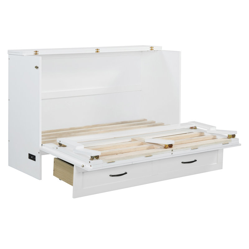 Lit escamotable avec grands tiroirs Murphy, Blanc, Lit double