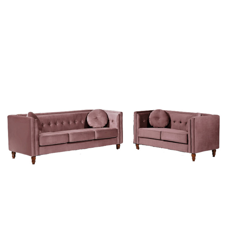 Ensemble de salon en velours 2 pièces Deloy, Velours rose